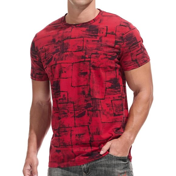 Mens Red Hipster Hip Hop Short Sleeve Print T Shirt Casual Summer Fashion Tee - Picture 1 of 7